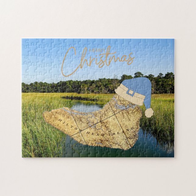 Merry Christmas Hilton Head Island Map Marshlands Jigsaw Puzzle (Horizontal)