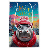 Merry Christmas Hippo Santa hat and scarf