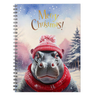 Merry Christmas Hippo Santa hat and scarf Notebook
