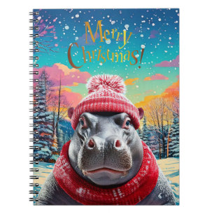 Merry Christmas Hippo Santa hat and scarf Notebook