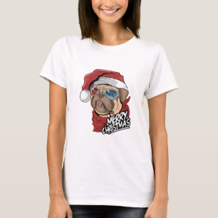 Merry Christmas Hipster Pug T-Shirt
