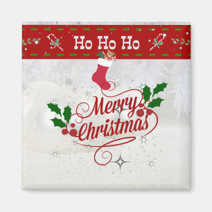 Merry Christmas, Ho Ho Ho, festive holiday design Magnet