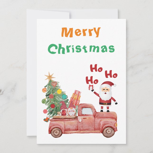 Merry Christmas Ho Ho Ho Funny santa on red truck  Holiday Card (Front)
