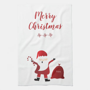 Merry Christmas Ho Ho Ho Santa Claus Candy Cane Tea Towel
