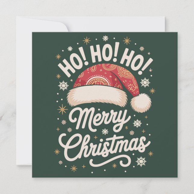 Merry Christmas HoHoHo Funny Santa Hat Xmas Holiday Card (Front)