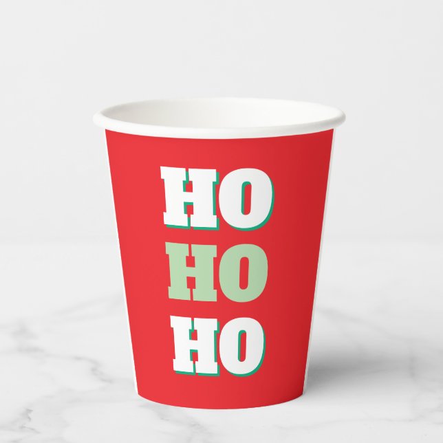 Merry Christmas HoHoHo Party Minimalist Plain Paper Cups (Front)