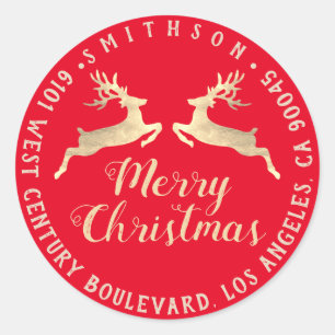 Merry Christmas Holiday Address Return RSVP Red Classic Round Sticker