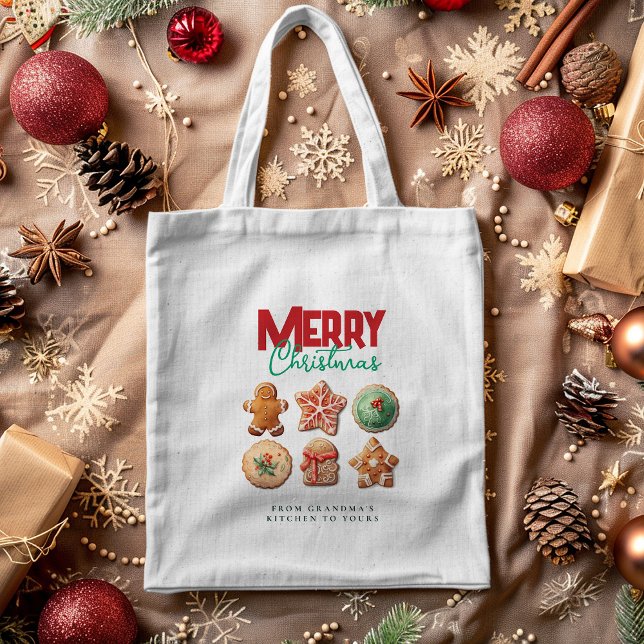 Merry Christmas Holiday Baking Festive Cookies Tote Bag (Creator Uploaded)