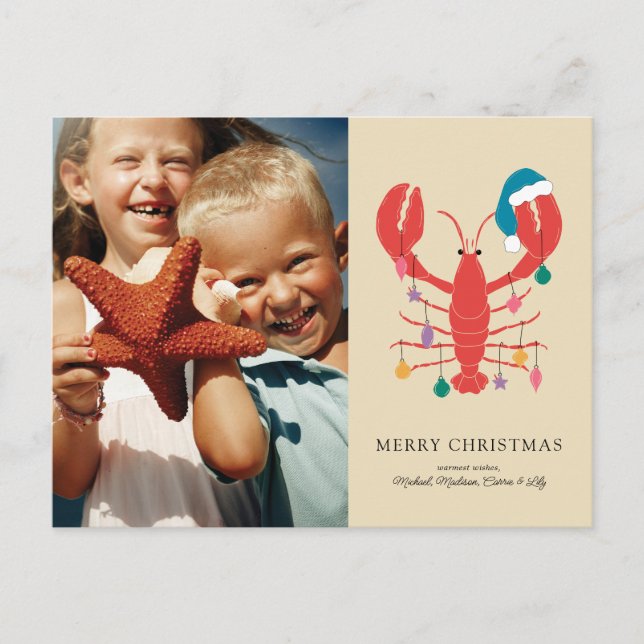 Merry Christmas | Holiday Beach Lobster Crab Postcard (Front)
