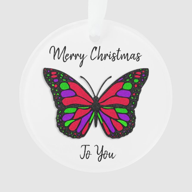 Merry Christmas Holiday Butterfly Holiday Keepsake Ornament (Front)