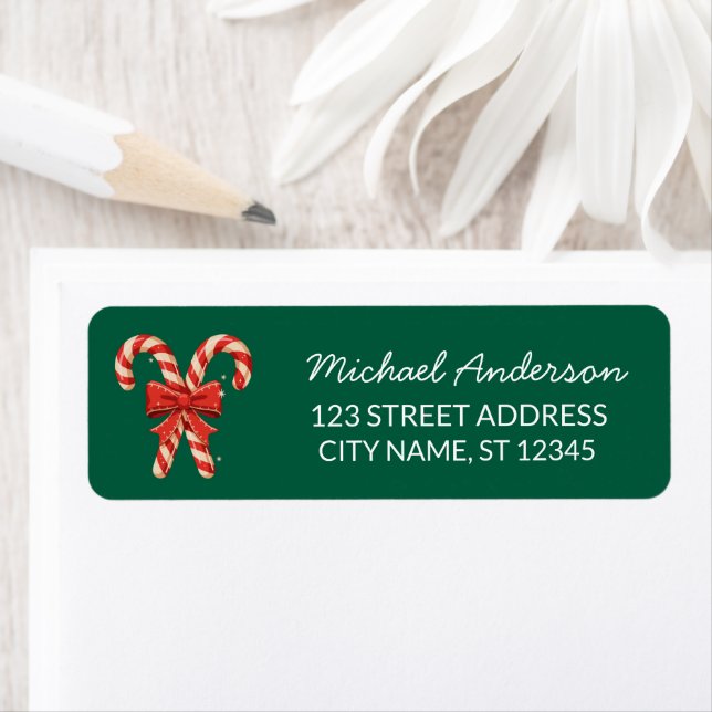 Merry Christmas Holiday Candy Cane Return Address Label (Insitu)
