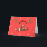 Merry Christmas! Holiday Card<br><div class="desc">Send vintage charm and cheerful holiday spirit with this playful "Merry Christmas!" card featuring Santa and his hardworking elves rolling a festive log across a bold red background. Decorated with retro-style trees and snowflakes, this card captures the magic and mischief of the season in a bright, nostalgic design. Inside message:...</div>