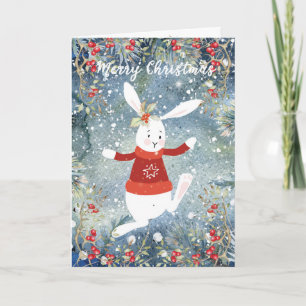 Merry Christmas holiday card snow cubunny