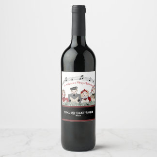 Merry Christmas Holiday Carolers Personalised  Wine Label