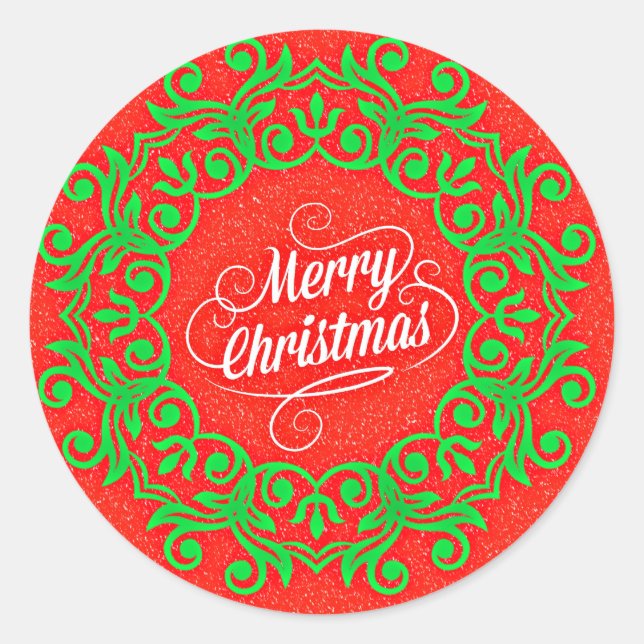 Merry Christmas, holiday colours, Classic Round Sticker (Front)