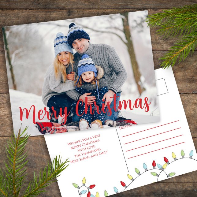 Merry Christmas Holiday Cute Festive String Lights (Merry Christmas holiday photo postcard with whimsical cute string lights. )
