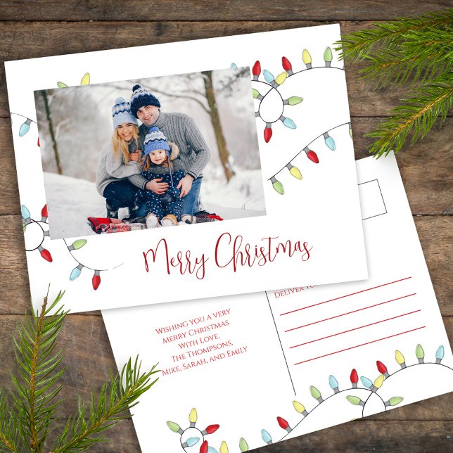 Merry Christmas Holiday Cute Festive String Lights (Merry Christmas holiday photo postcard with whimsical cute string lights. )