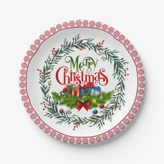 Merry Christmas, holiday design, Paper Plate (Front)