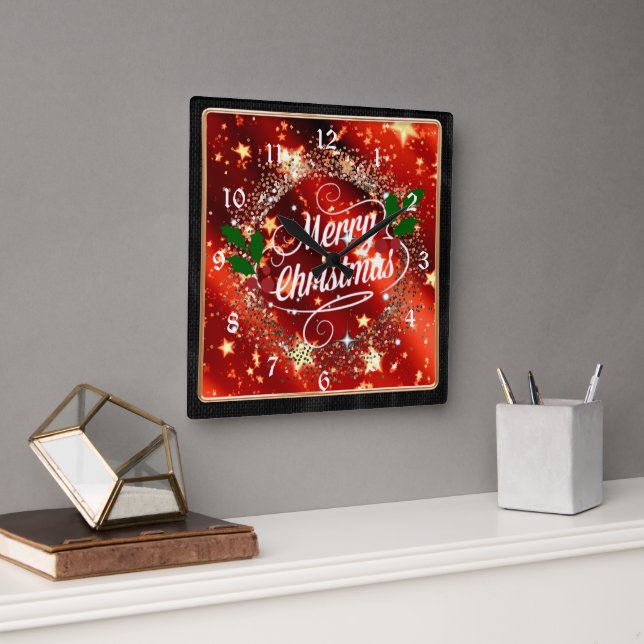 Merry Christmas, holiday design, Square Wall Clock (Office)