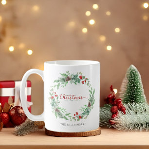 Merry Christmas  Holiday Eucalypt Wreath Mug