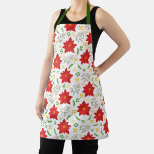Merry Christmas Holiday Floral Poinsettia Pattern Apron