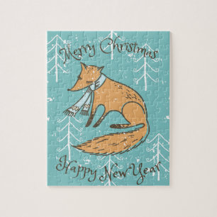 Merry Christmas Holiday Fox Cosy Jigsaw Puzzle