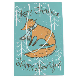 Merry Christmas Holiday Fox Cosy Medium Gift Bag