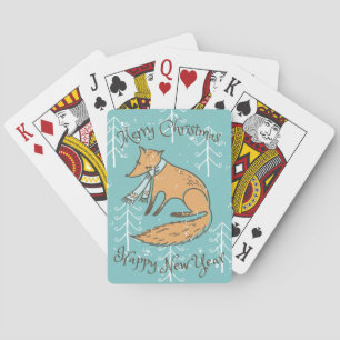 Merry Christmas Holiday Fox Cosy Playing Cards