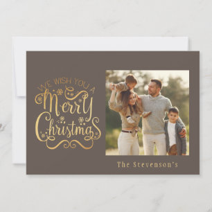 Merry Christmas Holiday Gold Brown Name Script Card