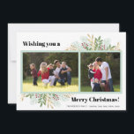 Merry Christmas Holiday Greenery 2 Photo Christmas<br><div class="desc">This modern Christmas flat greeting card offers two photo frames with the bold text "Wishing you a Merry Christmas."  This holiday design is accented with a graphic of winter Christmas greenery.
Photography © Storytree Studios,  Stanford,  CA</div>
