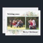 Merry Christmas Holiday Greenery 2 Photo Christmas<br><div class="desc">This modern Christmas flat greeting card offers two photo frames with the bold text "Wishing you a Merry Christmas."  This holiday design is accented with a graphic of winter Christmas greenery.
Photography © Storytree Studios,  Stanford,  CA</div>