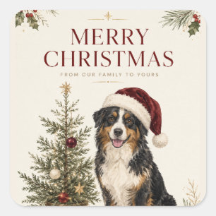 Merry Christmas Holiday Greeting for Dog Lovers Square Sticker