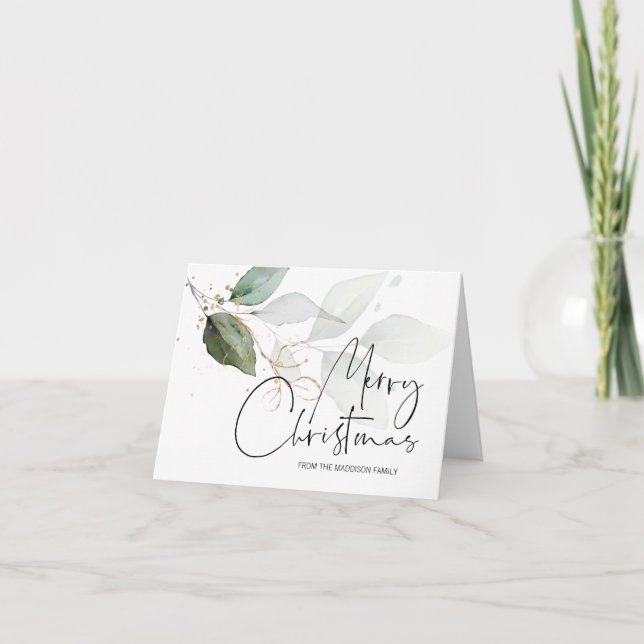 Merry Christmas Holiday Greeting Modern Eucalyptus Card (Front)