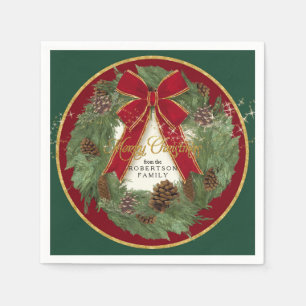 Merry Christmas Holiday Party Decor Pine Wreath Napkin
