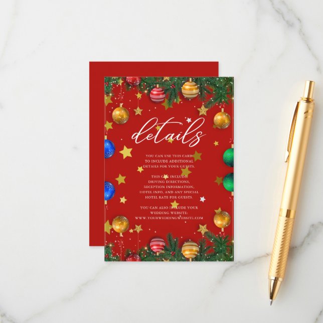 Merry Christmas Holiday Party Guest Details Enclosure Card (Front/Back In Situ)