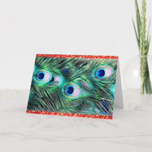 Merry Christmas Holiday Peacock and Red Glitter