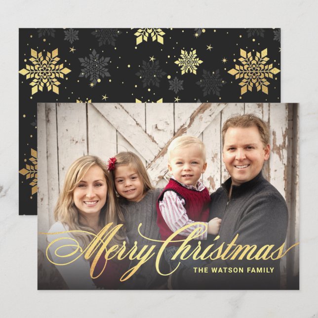 Merry Christmas Holiday Photo Cards Faux Gold Foil (Front/Back)