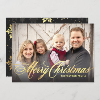 Merry Christmas Holiday Photo Cards Faux Gold Foil