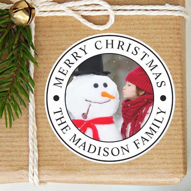 Merry Christmas Holiday Photo Classic Round Sticker (Creator Uploaded)