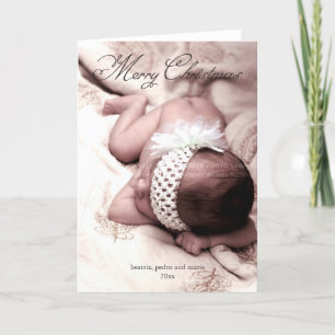 Merry Christmas Holiday Photo Elegant Script Black Card