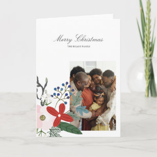 Merry Christmas Holiday Photo Floral Card