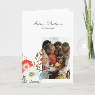 Merry Christmas Holiday Photo Floral Card