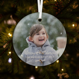 Merry Christmas Holiday Photo Glass Tree Decoration