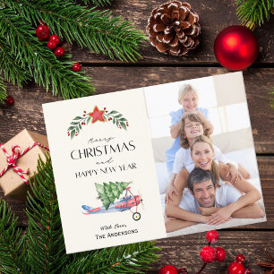 Merry Christmas Holiday Photo Tree on Aeroplane Fu Postcard