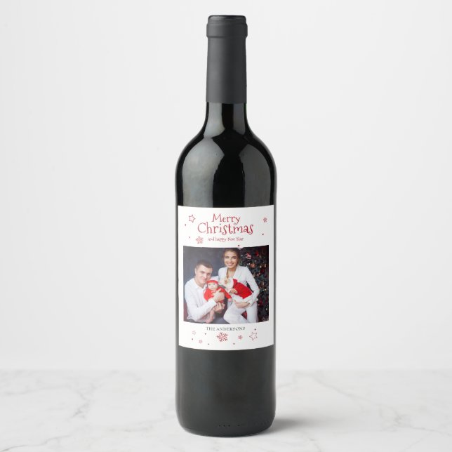 Merry Christmas Holiday Photo Wine Label (Front)