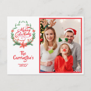 Merry Christmas Holiday Photo Wreath Year Postcard