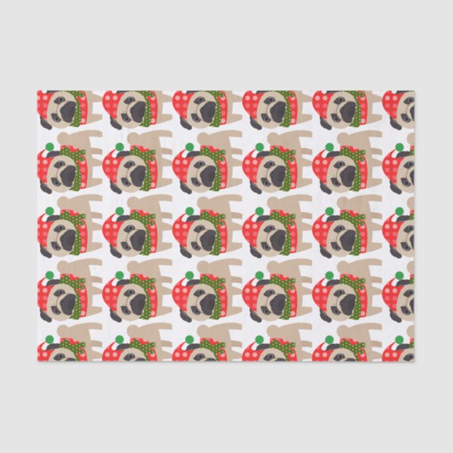 Merry Christmas Holiday Pug Dog Tissue Paper (Front)