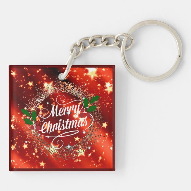 Merry Christmas, holiday red design Key Ring (Back)