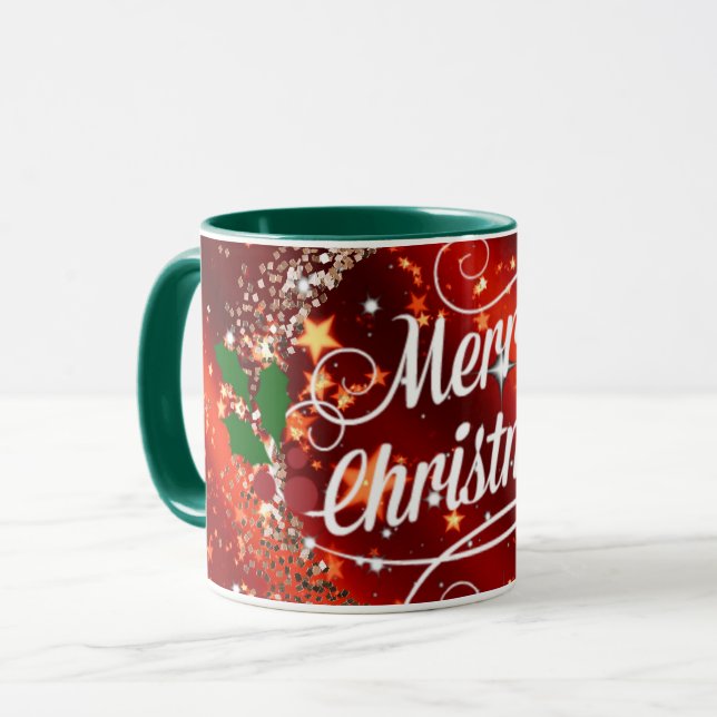 Merry Christmas, holiday red design Mug (Front Left)