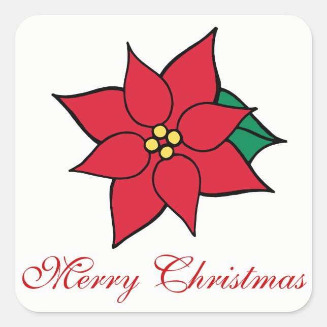 Merry Christmas Holiday Red Poinsettia Stickers (Front)